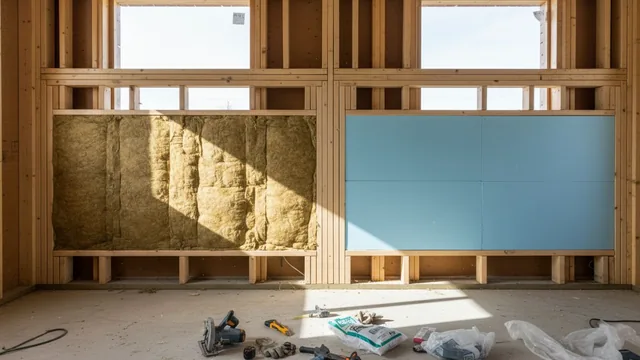 Minerale wol en kunststofschuim naast elkaar
